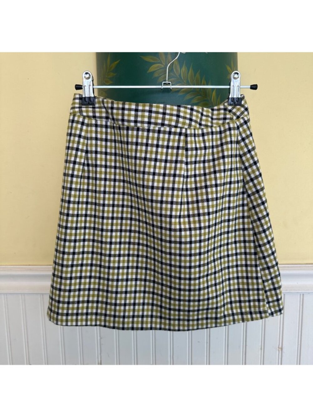 John Galt California Check Print mini Skirt Green Blue White buckle belt S - Picture 2 of 5